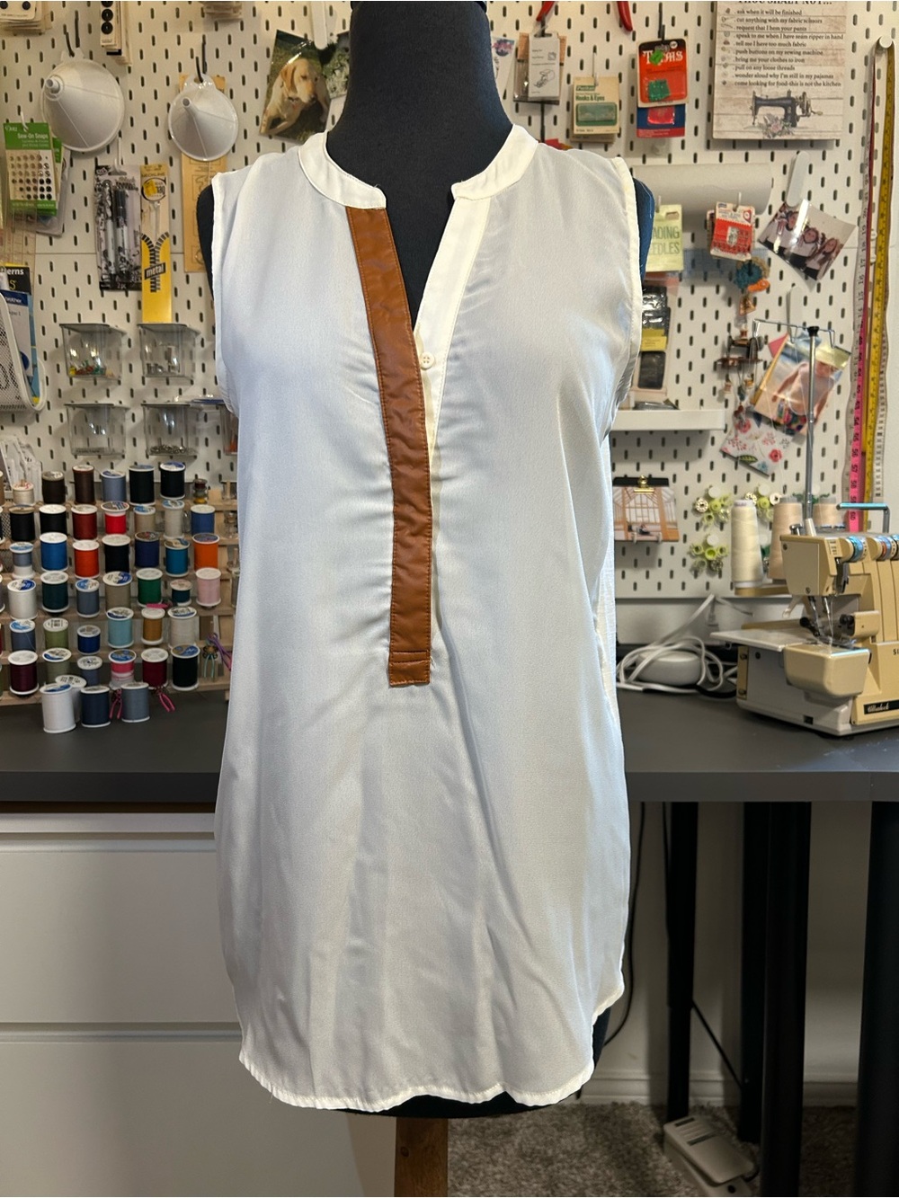 Sunday in Brooklyn Cream colored Sleeveless Top with Brown Placket